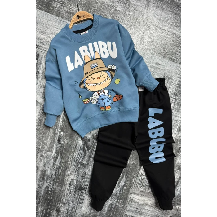 Labubu Desenli Erkek Çocuk Mavi Renk Eşofman Takım