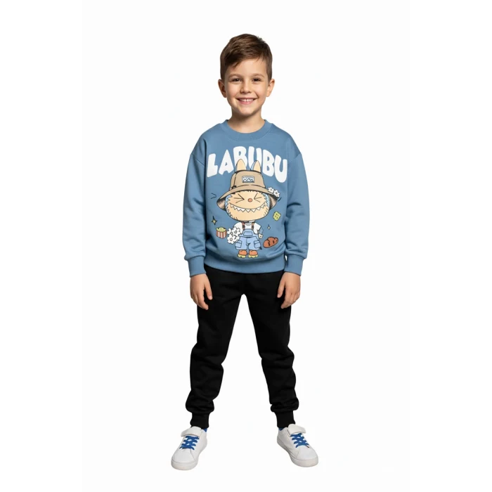 Labubu Desenli Erkek Çocuk Mavi Renk Eşofman Takım