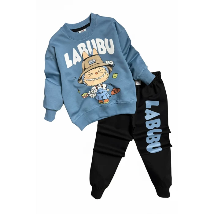 Labubu Desenli Erkek Çocuk Mavi Renk Eşofman Takım