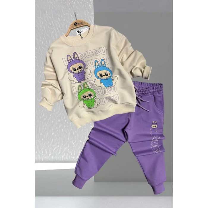 Labubu Desenli Kız Çocuk Lila Renk Eşofman Takım 2 li Set