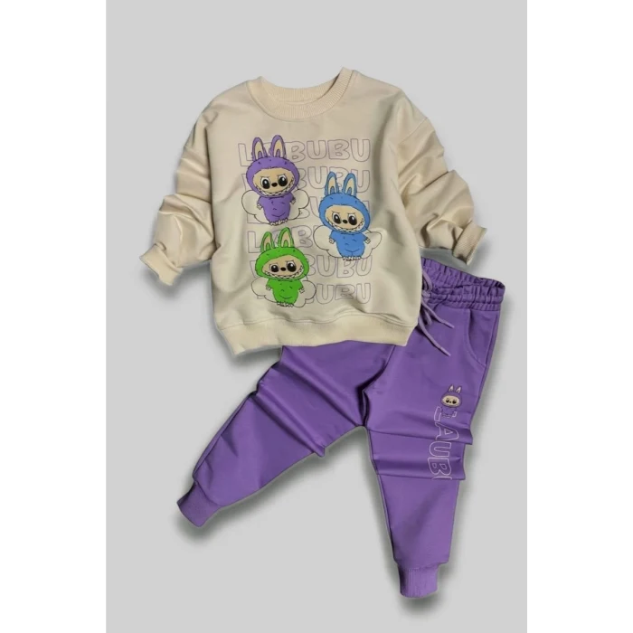 Labubu Desenli Kız Çocuk Lila Renk Eşofman Takım 2 li Set