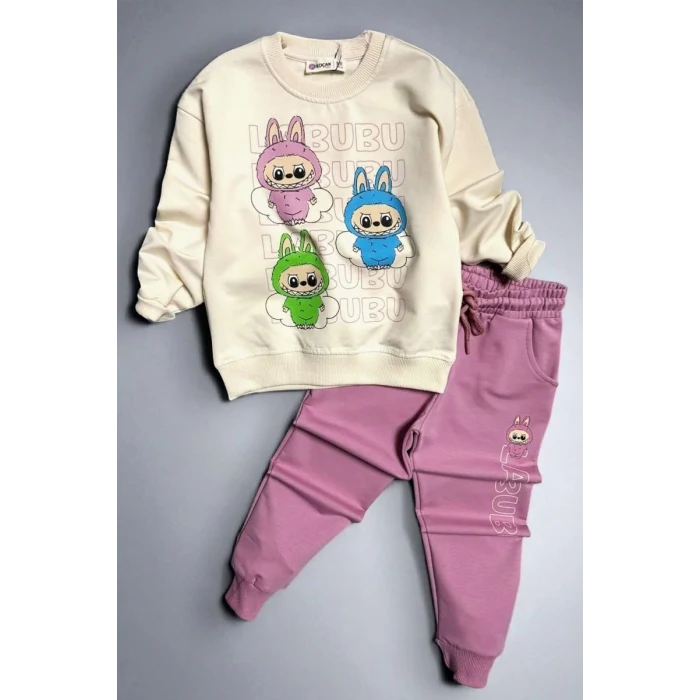 Labubu Desenli Kız Çocuk Pembe Renk Eşofman Takım 2 li Set