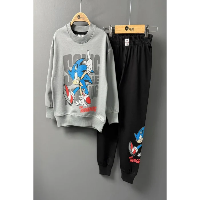 Sonic Desenli Gri Renk Erkek Çocuk Eşofman Takım