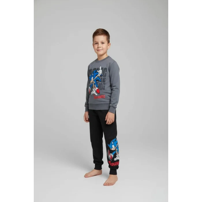 Sonic Desenli Gri Renk Erkek Çocuk Eşofman Takım