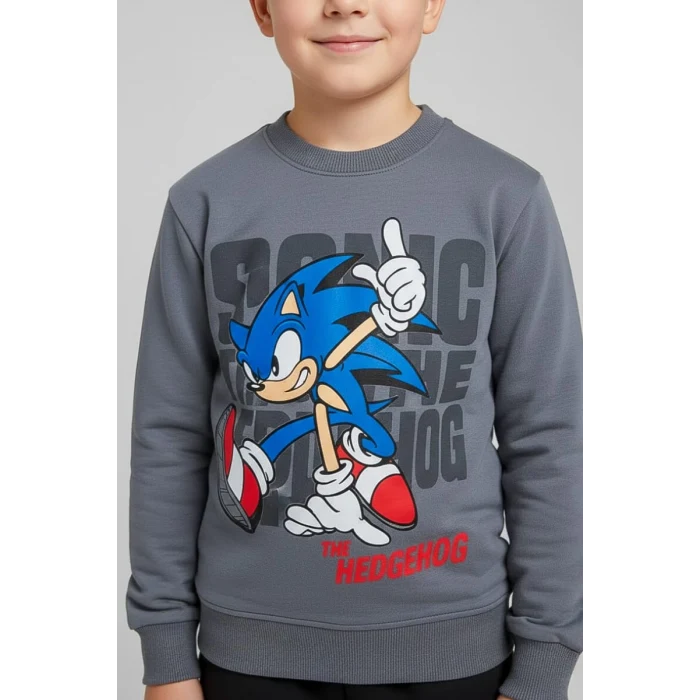 Sonic Desenli Gri Renk Erkek Çocuk Eşofman Takım