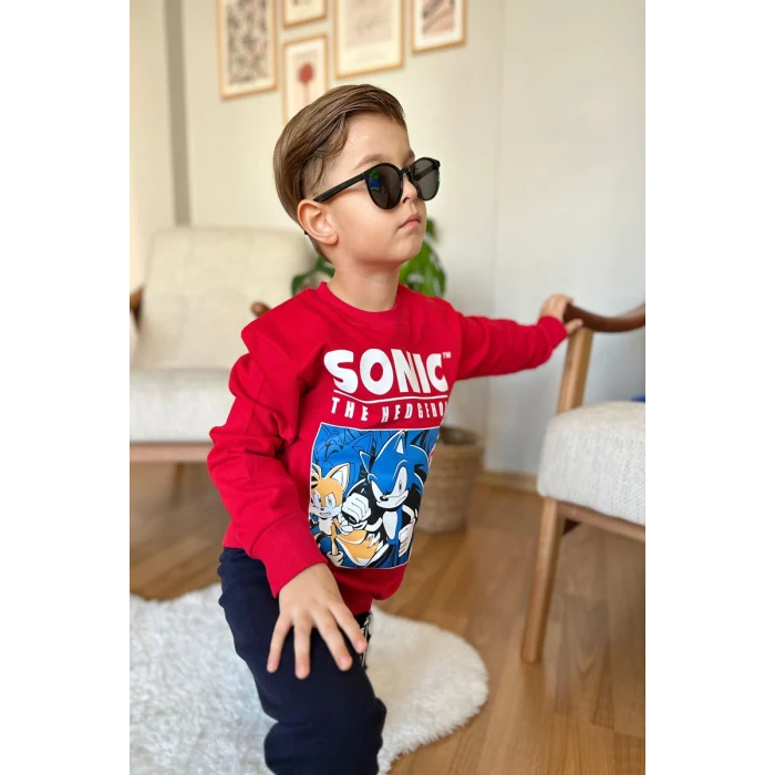 Sonic Desenli Kırmızı Renk Erkek Çocuk Eşofman Takım
