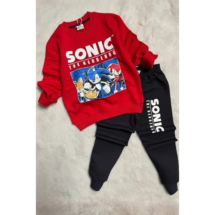 Sonic Desenli Kırmızı Renk Erkek Çocuk Eşofman Takım