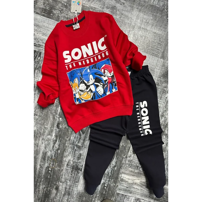 Sonic Desenli Kırmızı Renk Erkek Çocuk Eşofman Takım
