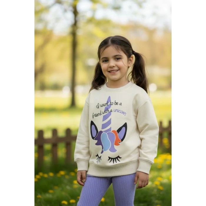 Unicorn Desenli Kız Çocuk Lila Renk Taytlı Takım