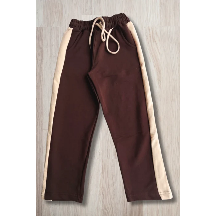 Yazı Desenli Kapşonlu Kahverengi Renk Kız Çocuk Takım