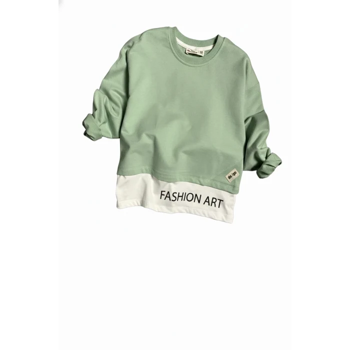 Yazı Detaylı Tarz Yeşil Renk Kız Çocuk Takım