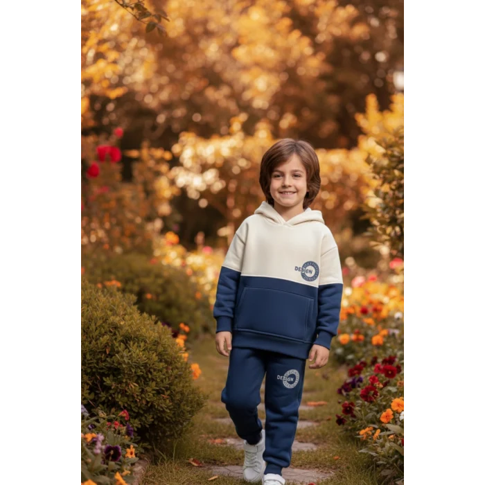 Yeni Sezon 3 İplik Kapşonlu ve Kanguru Cepli Erkek Çocuk Eşofman Takım