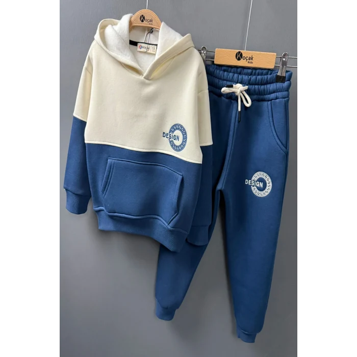 Yeni Sezon 3 İplik Kapşonlu ve Kanguru Cepli Erkek Çocuk Eşofman Takım