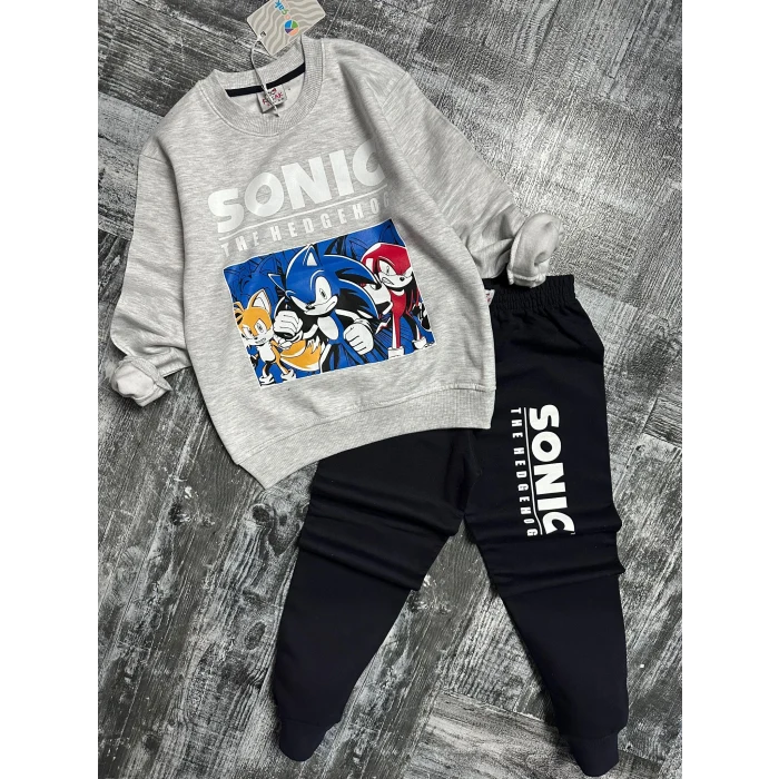 Yeni Sezon Sonic Desenli Gri Renk Erkek Çocuk Eşofman Takım
