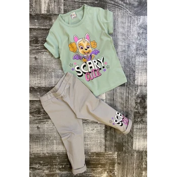 Paw Patrol Skye Baskılı Yeşil Renk Kız Çocuk Taytlı Takım