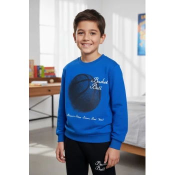 Basketball Yazı Desenli Mavi Renk Erkek Çocuk Eşofman Takımı