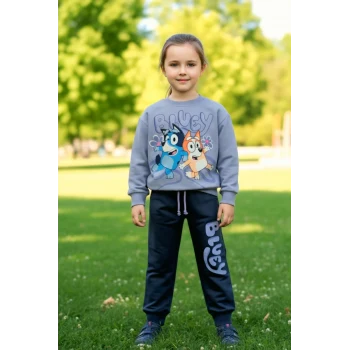 Bluey Desenli Lila Renk Kız Çocuk Eşofman Takım