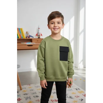 Cep Detaylı Erkek Çocuk Yeşil Renk Eşofman Takım