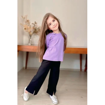 Fiyonk ve Yırtmaç Detaylı Kız Çocuk 2li Takım