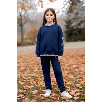 Gömlek Desenli Lacivert Renk Kız Çocuk Takım