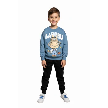Labubu Desenli Erkek Çocuk Mavi Renk Eşofman Takım