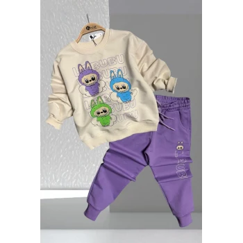 Labubu Desenli Kız Çocuk Lila Renk Eşofman Takım 2 li Set