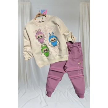 Labubu Desenli Kız Çocuk Pembe Renk Eşofman Takım 2 li Set