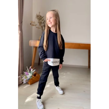 Yazı Detaylı Tarz Siyah Renk Kız Çocuk Takım