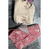 Brode Desen Şort Etekli Pembe Renk Kız Çocuk Takım