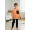 Cep Detaylı Erkek Çocuk Soft Turuncu Renk Eşofman Takım