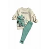 Çiçek Desenli Fitilli Taytlı Yeşil Renk Kız Çocuk Takım