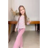 Çizgili Kız Çocuk Bol Paça Mevsimlik Pembe Renk Takım