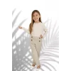 Ekose Pantolonlu Krem Renk Kız Çocuk Takım