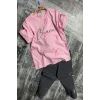 Fiyonk Desenli Kız Çocuk Pembe Renk Taytlı Takım