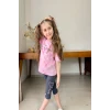 Fiyonk Desenli Kız Çocuk Pembe Renk Taytlı Takım
