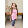 Fiyonk Desenli Kız Çocuk Pembe Renk Taytlı Takım