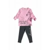 Flamingo Desenli Pembe Renk Kız Çocuk Mevsimlik Taytlı Takım