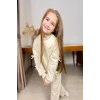 Gömlek Desenli Krem Rengi Kız Çocuk Takım