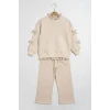 Gömlek Desenli Krem Rengi Kız Çocuk Takım