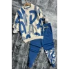 Harf Desenli Mavi Renk Erkek Çocuk Eşofman Takım
