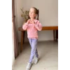 Kalp Desenli Pembe Renk 3 İplik Kız Çocuk Takım