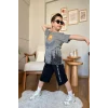 Kartal Desenli Gri Renk Erkek Çocuk Şortlu Takım