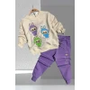 Labubu Desenli Kız Çocuk Lila Renk Eşofman Takım 2 li Set