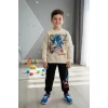Sonic Desenli Krem Renk Erkek Çocuk Eşofman Takım