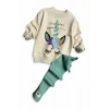Unicorn Desenli Kız Çocuk Yeşil Renk Taytlı Takım