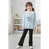 Yaka Detaylı Stitch Desenli Mavi Renk Kız Çocuk Takım