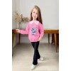Yaka Detaylı Stitch Desenli Pembe Renk Kız Çocuk Takım