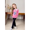 Yaka Detaylı Stitch Desenli Pembe Renk Kız Çocuk Takım