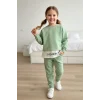 Yazı Detaylı Tarz Yeşil Renk Kız Çocuk Takım
