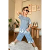 Yeni Sezon Alev Desenli Mavi Renk Erkek Çocuk Şortlu Takım